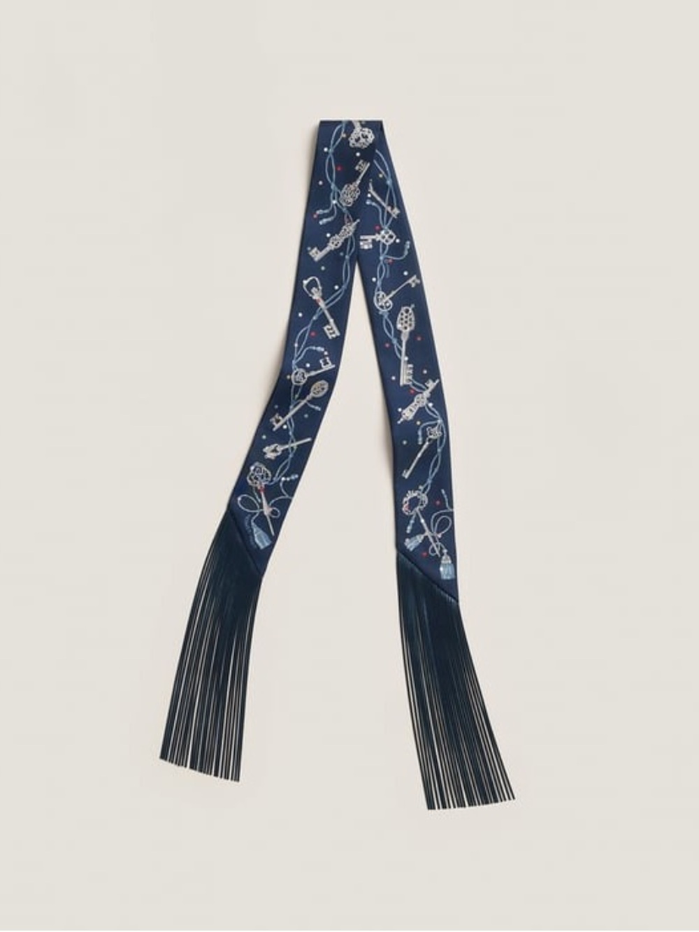 Hermes Les Cles a Pois leather fringes Twilly
